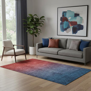 HomeRoots 5' X 8' Ombre Area Rug in Navy and Red - Washable, UV-Protected, Stain-Resistant for Family Spaces 650388