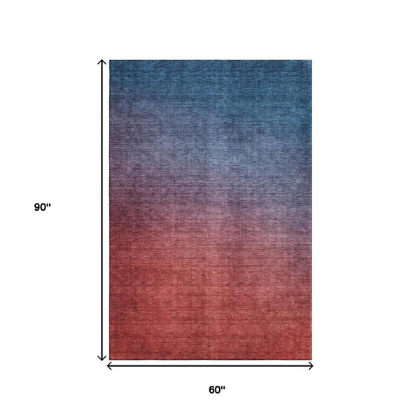 HomeRoots 5' X 8' Ombre Area Rug in Navy and Red - Washable, UV-Protected, Stain-Resistant for Family Spaces 650388