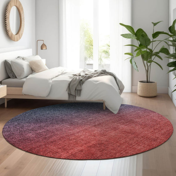 HomeRoots 8' Navy Blue to Red Ombre Round Rug - Washable, UV-Protected, Stain-Resistant for Busy Homes 650389