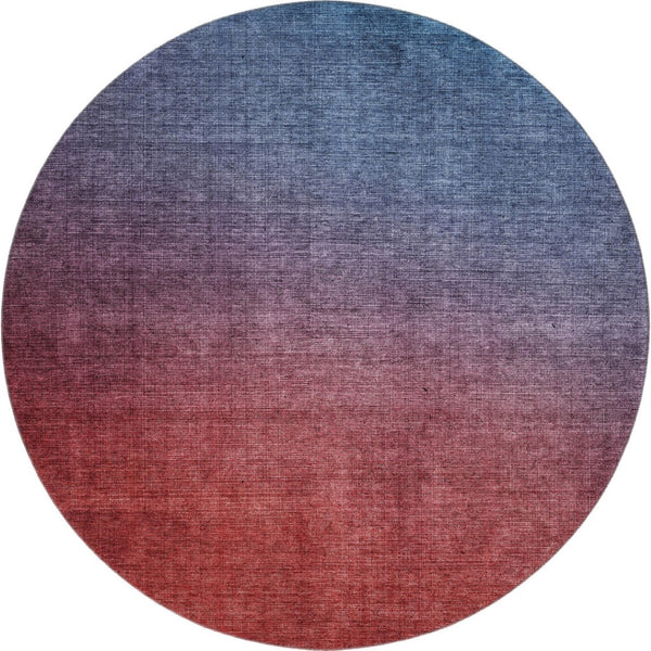 HomeRoots 8' Navy Blue to Red Ombre Round Rug - Washable, UV-Protected, Stain-Resistant for Busy Homes 650389