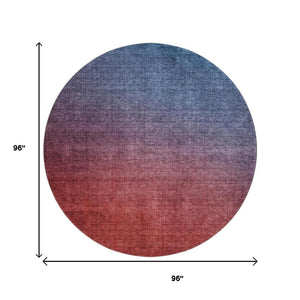HomeRoots 8' Navy Blue to Red Ombre Round Rug - Washable, UV-Protected, Stain-Resistant for Busy Homes 650389