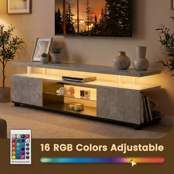 English Elm Tv Stand with Led Lighting Two Tone Mdf Entertainment Console for Gaming Living Room W2178P455923