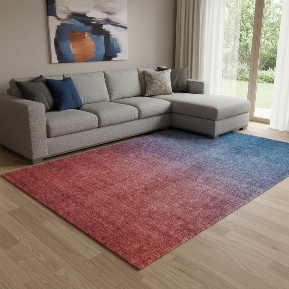 HomeRoots 8' X 10' Stylish Navy Blue to Red Ombre Area Rug – Washable, Stain-Resistant, UV-Protected Design! 650390