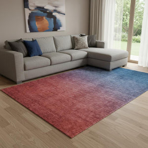 HomeRoots 8' X 10' Stylish Navy Blue to Red Ombre Area Rug – Washable, Stain-Resistant, UV-Protected Design! 650390