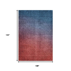 HomeRoots 9' X 12' Ombre Area Rug in Navy Blue and Red - Washable, UV Protected, Ideal for High-Traffic Spaces 650391