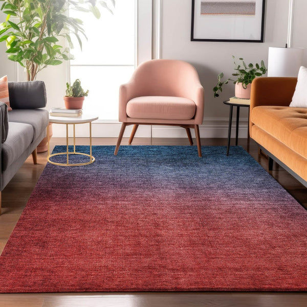 HomeRoots 9' X 12' Ombre Area Rug in Navy Blue and Red - Washable, UV Protected, Ideal for High-Traffic Spaces 650391