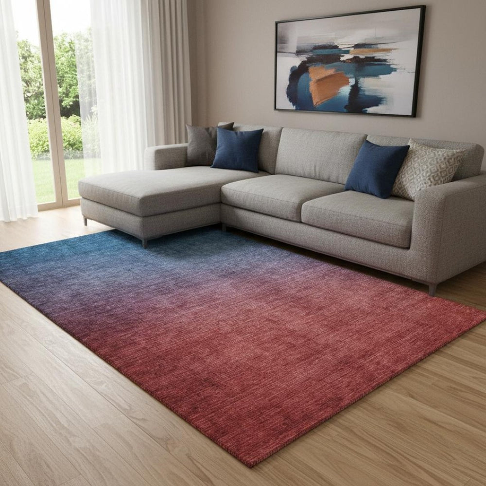 HomeRoots 9' X 12' Ombre Area Rug in Navy Blue and Red - Washable, UV Protected, Ideal for High-Traffic Spaces 650391
