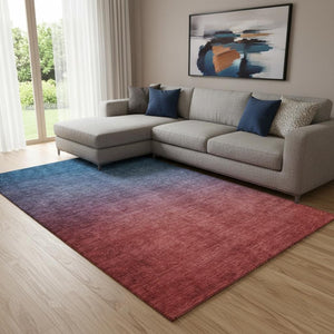 HomeRoots 9' X 12' Ombre Area Rug in Navy Blue and Red - Washable, UV Protected, Ideal for High-Traffic Spaces 650391