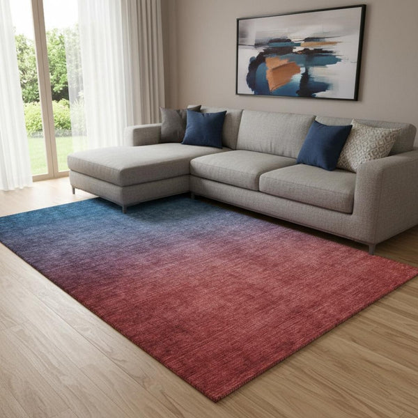 HomeRoots 9' X 12' Ombre Area Rug in Navy Blue and Red - Washable, UV Protected, Ideal for High-Traffic Spaces 650391