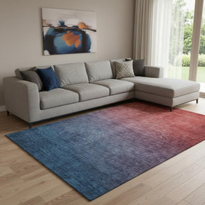 HomeRoots 10' Navy Blue & Red Ombre Washable Area Rug - UV Protected, Stain Resistant, Perfect for Families! 650392