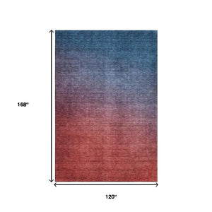 HomeRoots 10' Navy Blue & Red Ombre Washable Area Rug - UV Protected, Stain Resistant, Perfect for Families! 650392