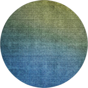 HomeRoots 8' Stylish Olive Green to Blue Ombre Round Rug - Washable, Durable, UV Protected for Busy Homes 650395