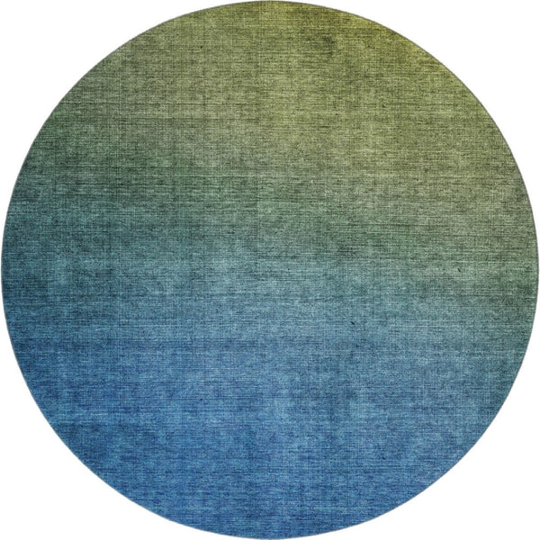 HomeRoots 8' Stylish Olive Green to Blue Ombre Round Rug - Washable, Durable, UV Protected for Busy Homes 650395