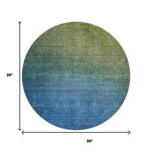 HomeRoots 8' Stylish Olive Green to Blue Ombre Round Rug - Washable, Durable, UV Protected for Busy Homes 650395