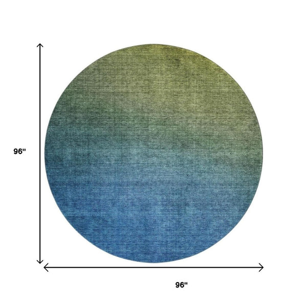 HomeRoots 8' Stylish Olive Green to Blue Ombre Round Rug - Washable, Durable, UV Protected for Busy Homes 650395