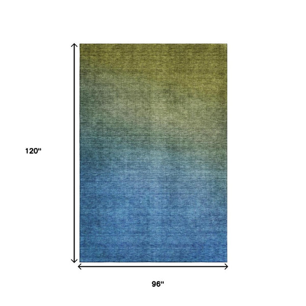 HomeRoots 8' X 10' Olive Green & Blue Ombre Washable Area Rug – Durable, UV Protected, Perfect for Busy Spaces! 650396