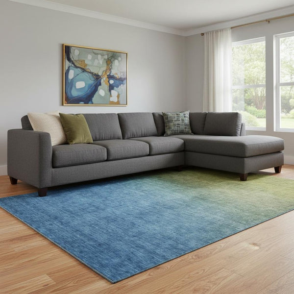 HomeRoots 8' X 10' Olive Green & Blue Ombre Washable Area Rug – Durable, UV Protected, Perfect for Busy Spaces! 650396