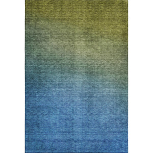 HomeRoots 9' X 12' Washable Olive Green and Blue Ombre Area Rug with UV Protection for Homes with Kids & Pets 650397