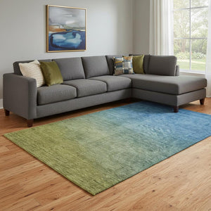 HomeRoots 9' X 12' Washable Olive Green and Blue Ombre Area Rug with UV Protection for Homes with Kids & Pets 650397