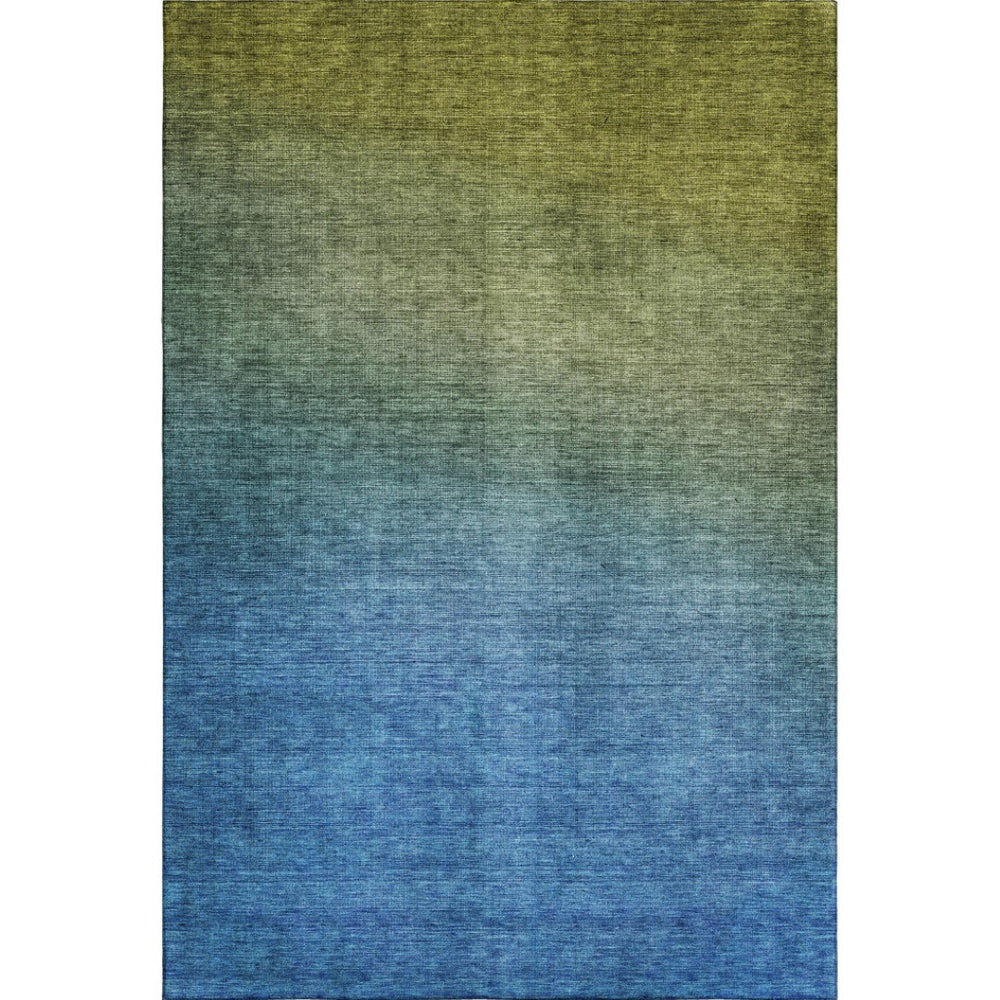 HomeRoots 10' X 14' Olive Green & Blue Ombre Washable Area Rug – UV Protected, Stain-Resistant, Modern Style 650398