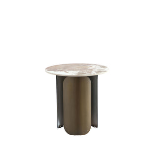 English Elm Monica Sintered Stone End Table with Bronze Gold Stainless Steel Base, 19.7" Round Top, Modern Elegance B365S00101