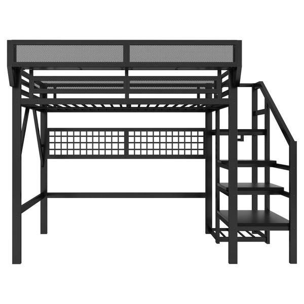 English Elm Full Metal Loft Bed with Stairs Wardrobe Rgb Lighting and Storage for Teens W2580S00066