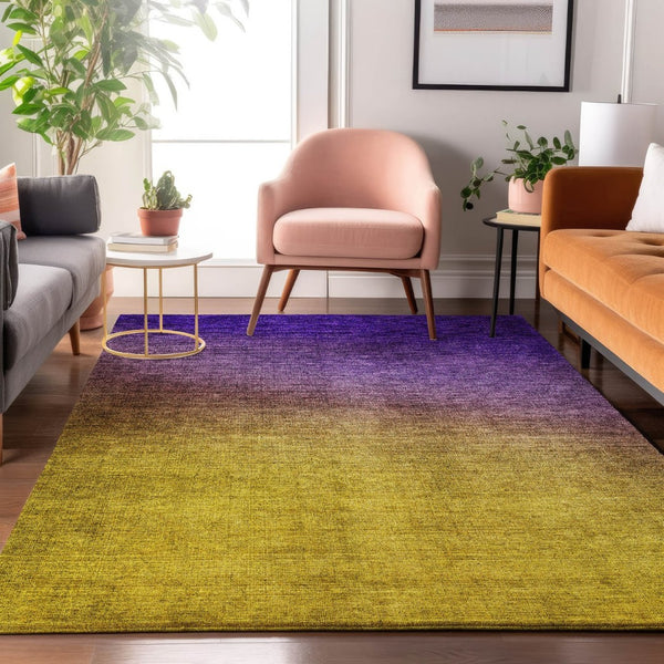 HomeRoots 5' X 8' Vibrant Purple Blue Gold Ombre Washable Area Rug with UV Protection for Stylish Spaces 650400