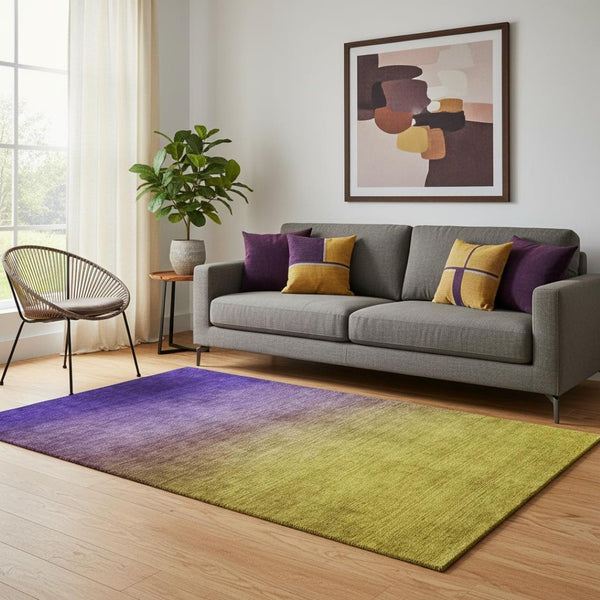 HomeRoots 5' X 8' Vibrant Purple Blue Gold Ombre Washable Area Rug with UV Protection for Stylish Spaces 650400