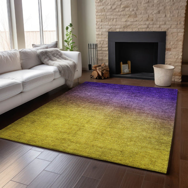 HomeRoots 5' X 8' Vibrant Purple Blue Gold Ombre Washable Area Rug with UV Protection for Stylish Spaces 650400