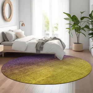 HomeRoots 8' Vibrant Purple Blue Gold Ombre Round Rug - Washable, Stain Resistant, UV Protected for Homes 650401