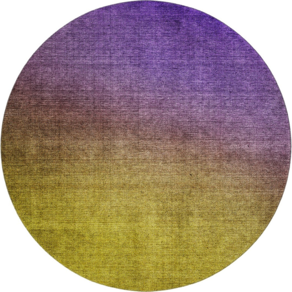 HomeRoots 8' Vibrant Purple Blue Gold Ombre Round Rug - Washable, Stain Resistant, UV Protected for Homes 650401