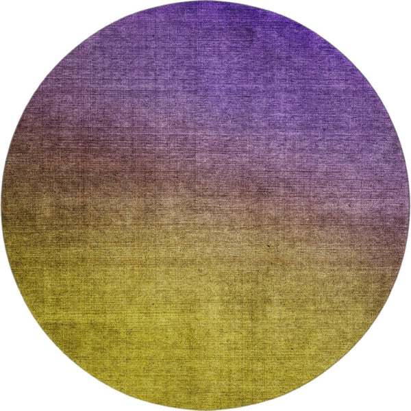 HomeRoots 8' Vibrant Purple Blue Gold Ombre Round Rug - Washable, Stain Resistant, UV Protected for Homes 650401