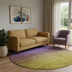 HomeRoots 8' Vibrant Purple Blue Gold Ombre Round Rug - Washable, Stain Resistant, UV Protected for Homes 650401