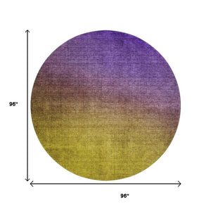 HomeRoots 8' Vibrant Purple Blue Gold Ombre Round Rug - Washable, Stain Resistant, UV Protected for Homes 650401
