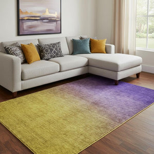 HomeRoots 8' X 10' Ombre Area Rug in Purple, Blue & Gold – Washable, Stain-Resistant, UV Protected for Durability! 650402