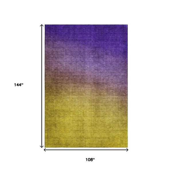 HomeRoots 9' X 12' Ombre Area Rug in Purple, Blue & Gold - Washable, UV Protected & Stain Resistant Design! 650403
