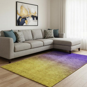 HomeRoots 9' X 12' Ombre Area Rug in Purple, Blue & Gold - Washable, UV Protected & Stain Resistant Design! 650403