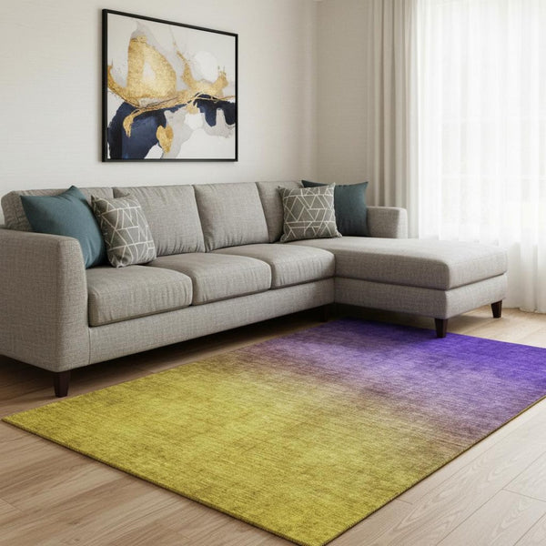 HomeRoots 9' X 12' Ombre Area Rug in Purple, Blue & Gold - Washable, UV Protected & Stain Resistant Design! 650403