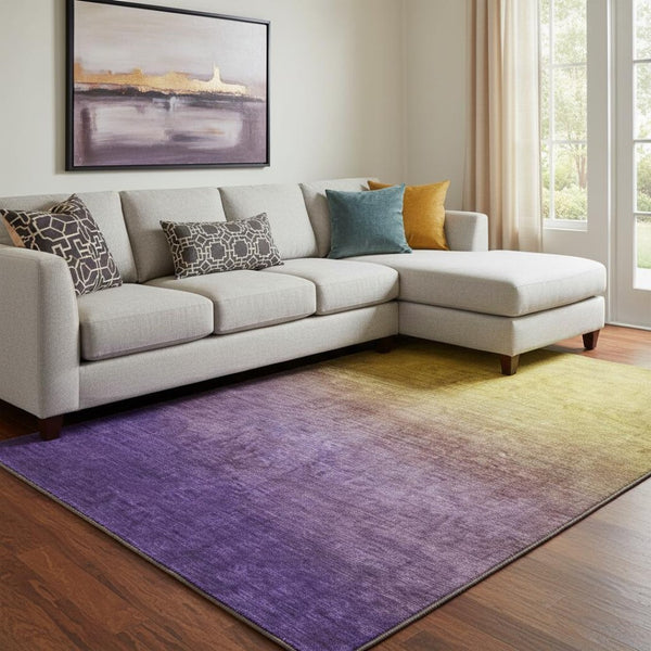 HomeRoots 10' Purple Blue Gold Ombre Area Rug - Washable, UV Protected, Durable Design for Active Homes 650404