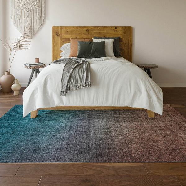 HomeRoots 5' Teal and Brown Ombre Area Rug - Stylish, Washable, UV-Protected, and Durable for Homes with Kids & Pets 650406