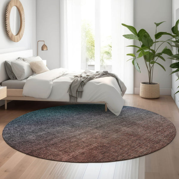 HomeRoots 8' Teal and Brown Ombre Round Rug – Washable, UV Protected, and Stain-Resistant for Busy Homes 650407