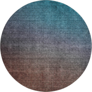 HomeRoots 8' Teal and Brown Ombre Round Rug – Washable, UV Protected, and Stain-Resistant for Busy Homes 650407