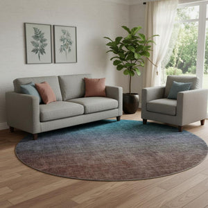 HomeRoots 8' Teal and Brown Ombre Round Rug – Washable, UV Protected, and Stain-Resistant for Busy Homes 650407