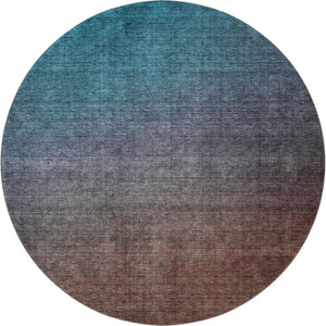 HomeRoots 8' Teal and Brown Ombre Round Rug – Washable, UV Protected, and Stain-Resistant for Busy Homes 650407