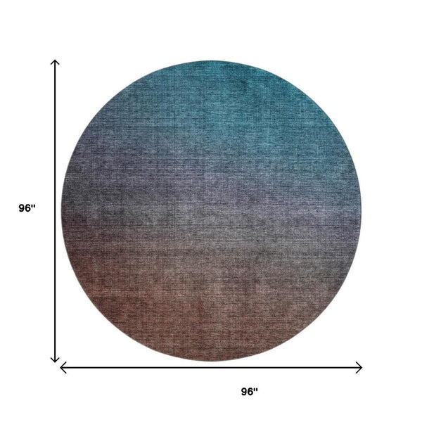 HomeRoots 8' Teal and Brown Ombre Round Rug – Washable, UV Protected, and Stain-Resistant for Busy Homes 650407