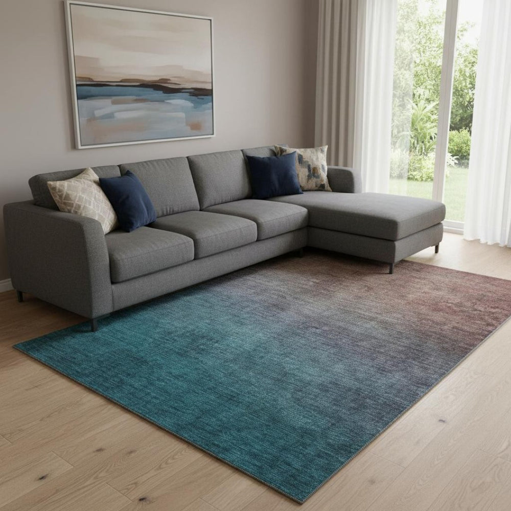 HomeRoots 8' X 10' Teal Ombre Area Rug - Stain-Resistant, UV-Protected, Machine-Washable for Modern Spaces 650408
