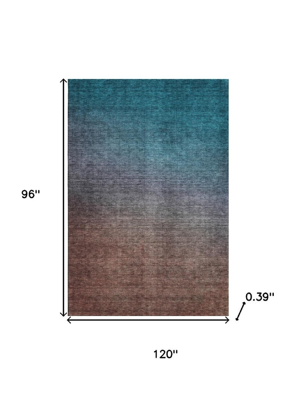 HomeRoots 8' X 10' Teal Ombre Area Rug - Stain-Resistant, UV-Protected, Machine-Washable for Modern Spaces 650408