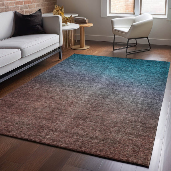 HomeRoots 9' X 12' Teal & Brown Ombre Area Rug - Washable, Stain-Resistant, UV Protected for Stylish Durability 650409