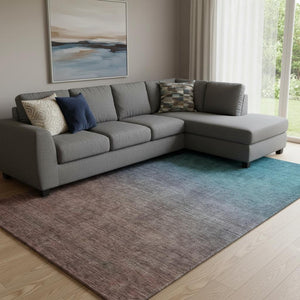 HomeRoots 9' X 12' Teal & Brown Ombre Area Rug - Washable, Stain-Resistant, UV Protected for Stylish Durability 650409