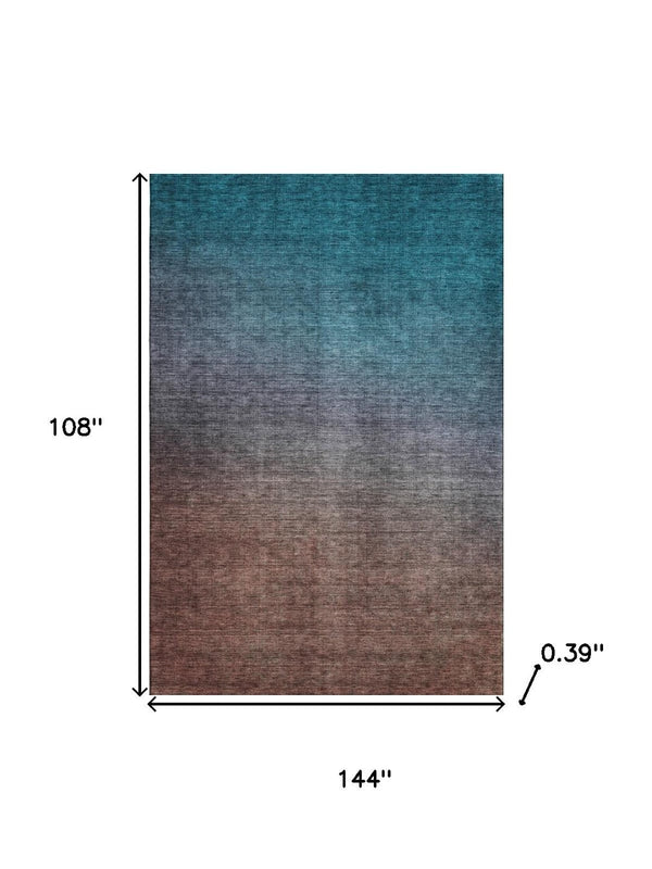 HomeRoots 9' X 12' Teal & Brown Ombre Area Rug - Washable, Stain-Resistant, UV Protected for Stylish Durability 650409